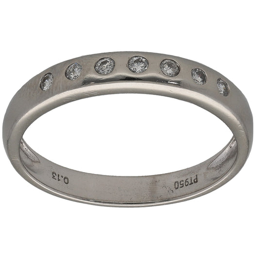 Platinum half-eternity ring with small round diamonds along the top band
