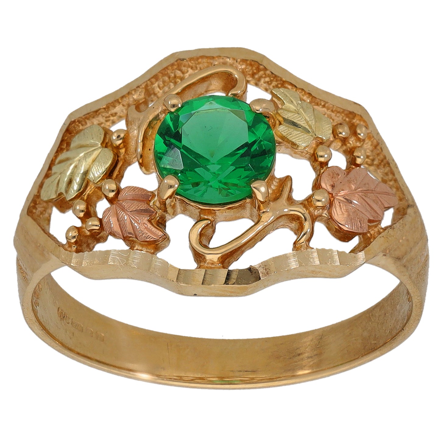 9ct Bi-Colour Gold Imitation Gems Single Stone Ring Size S