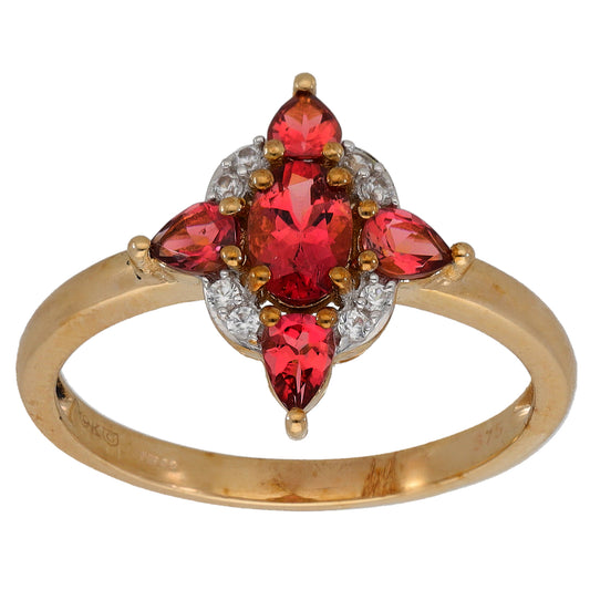 9ct Gold Tourmaline & Imitation Gems Dress/Cocktail Ring Size S