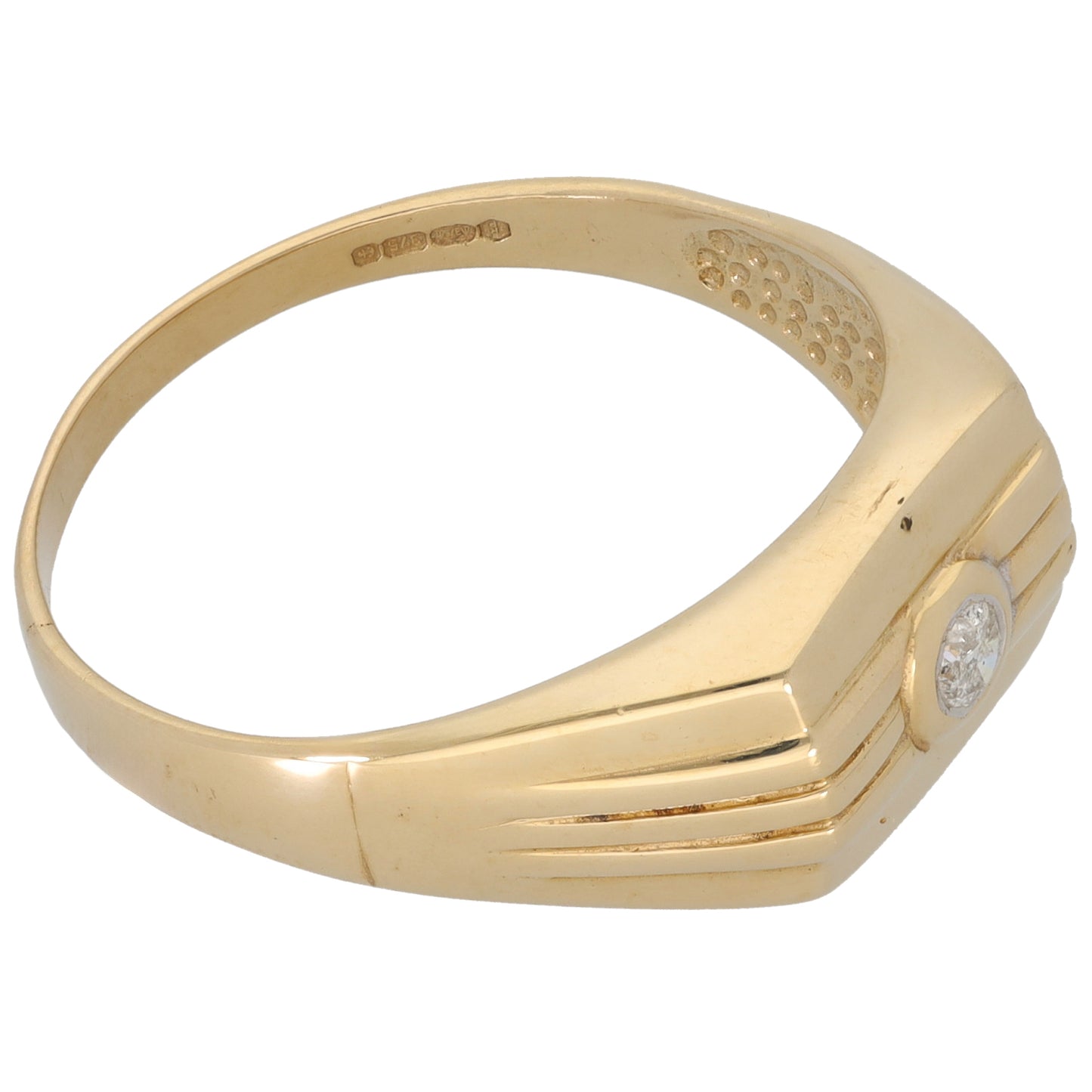 9ct Gold 0.10ct Diamond Patterned Signet Ring Size Y