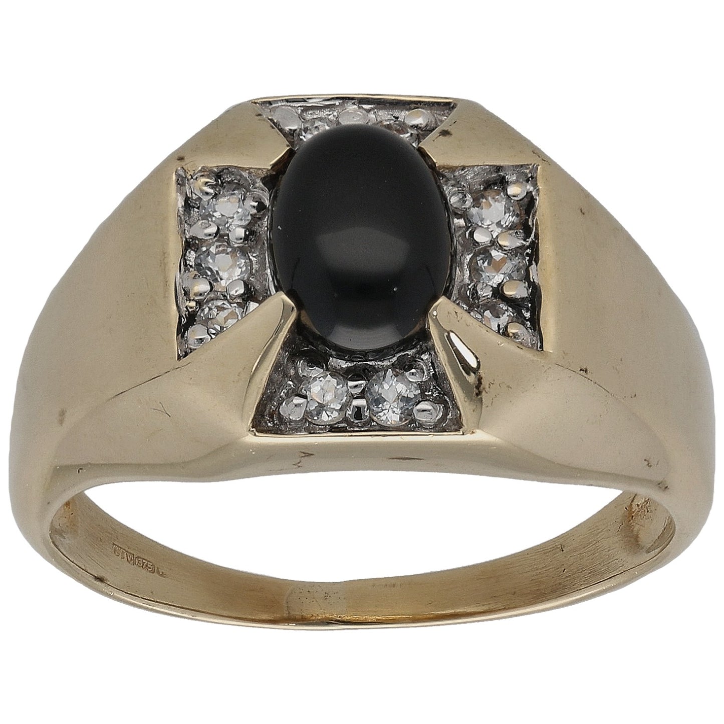 9ct Gold Onyx & Imitation Gems Signet Ring Size U