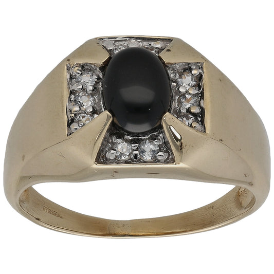 9ct Gold Onyx & Imitation Gems Signet Ring Size U