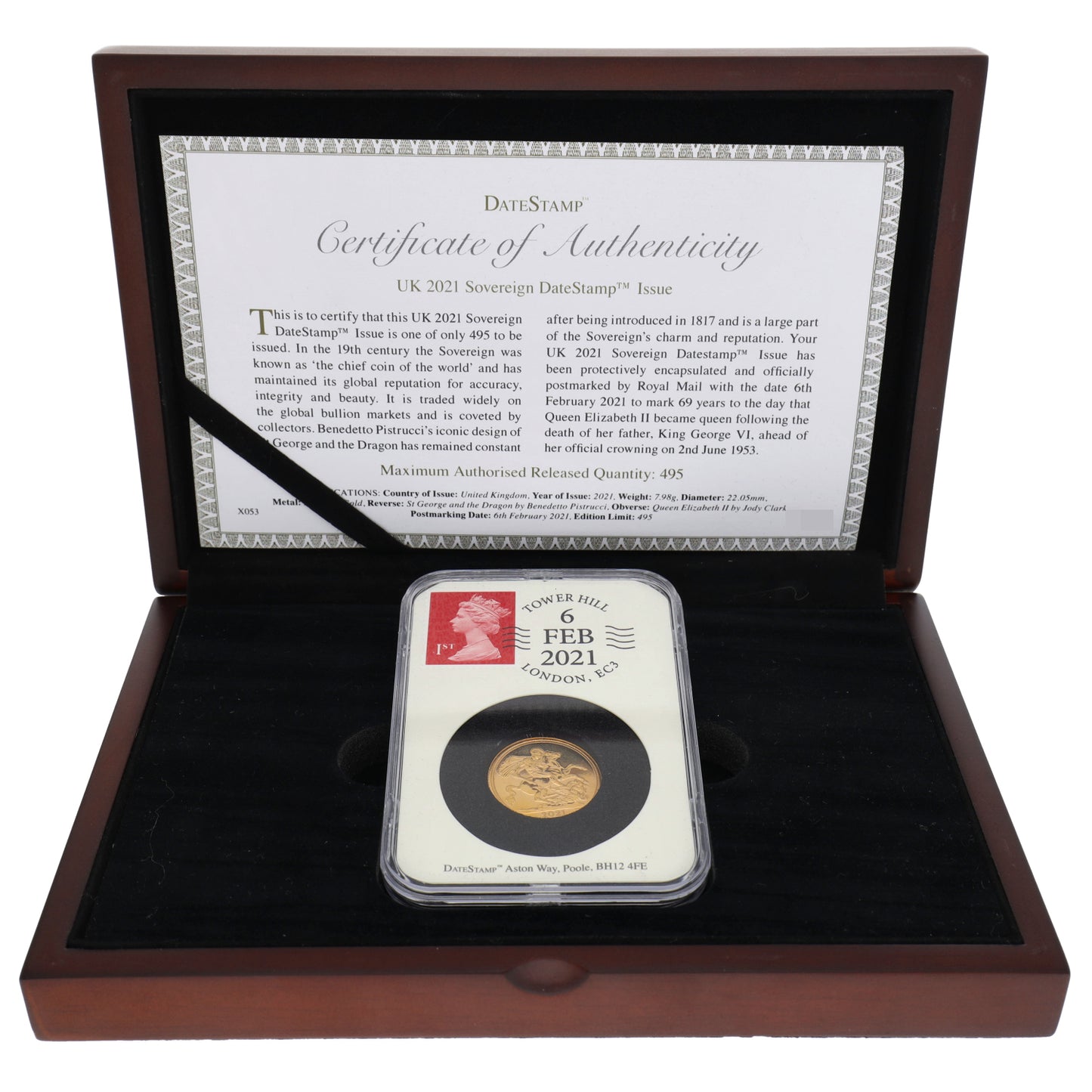 22ct Gold Queen Elizabeth II Date Stamp Full Sovereign Coin 2021