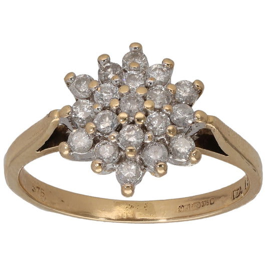 9ct Gold 0.50ct Round Diamond Cluster Ring Size N