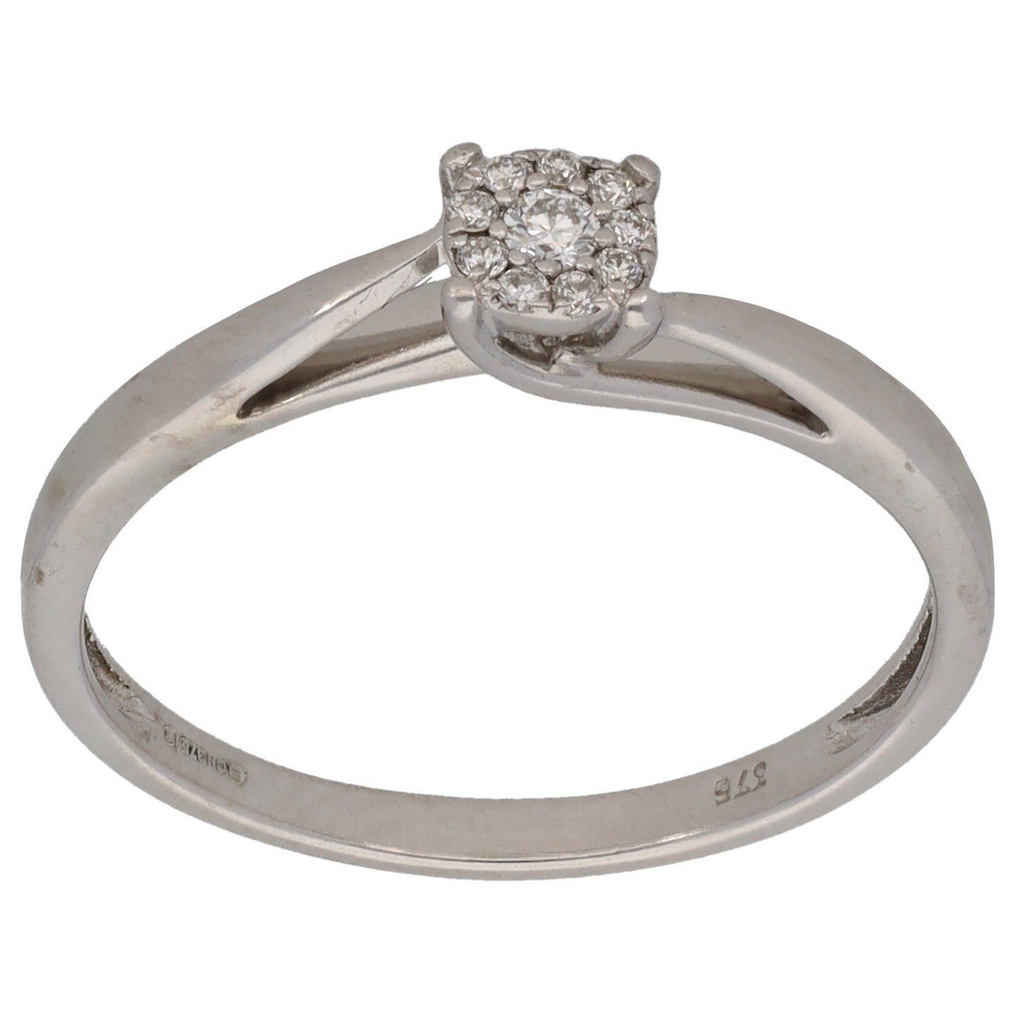 9ct White Gold 0.13ct Diamond Cluster Ring Size O