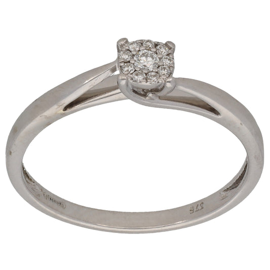 9ct White Gold 0.13ct Diamond Cluster Ring Size O