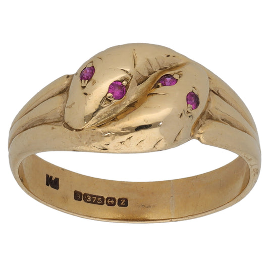 9ct Gold Ruby Snake Ring Size M