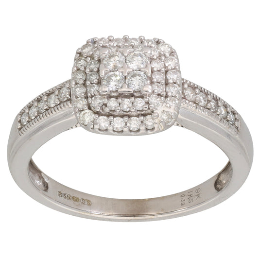 9ct White Gold 0.39ct Diamond Cluster Ring Size N
