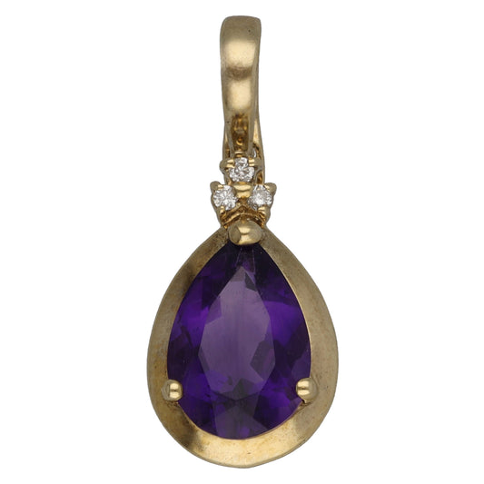 9ct Gold Amethyst & 0.03ct Diamond Dress/Cocktail Pendant