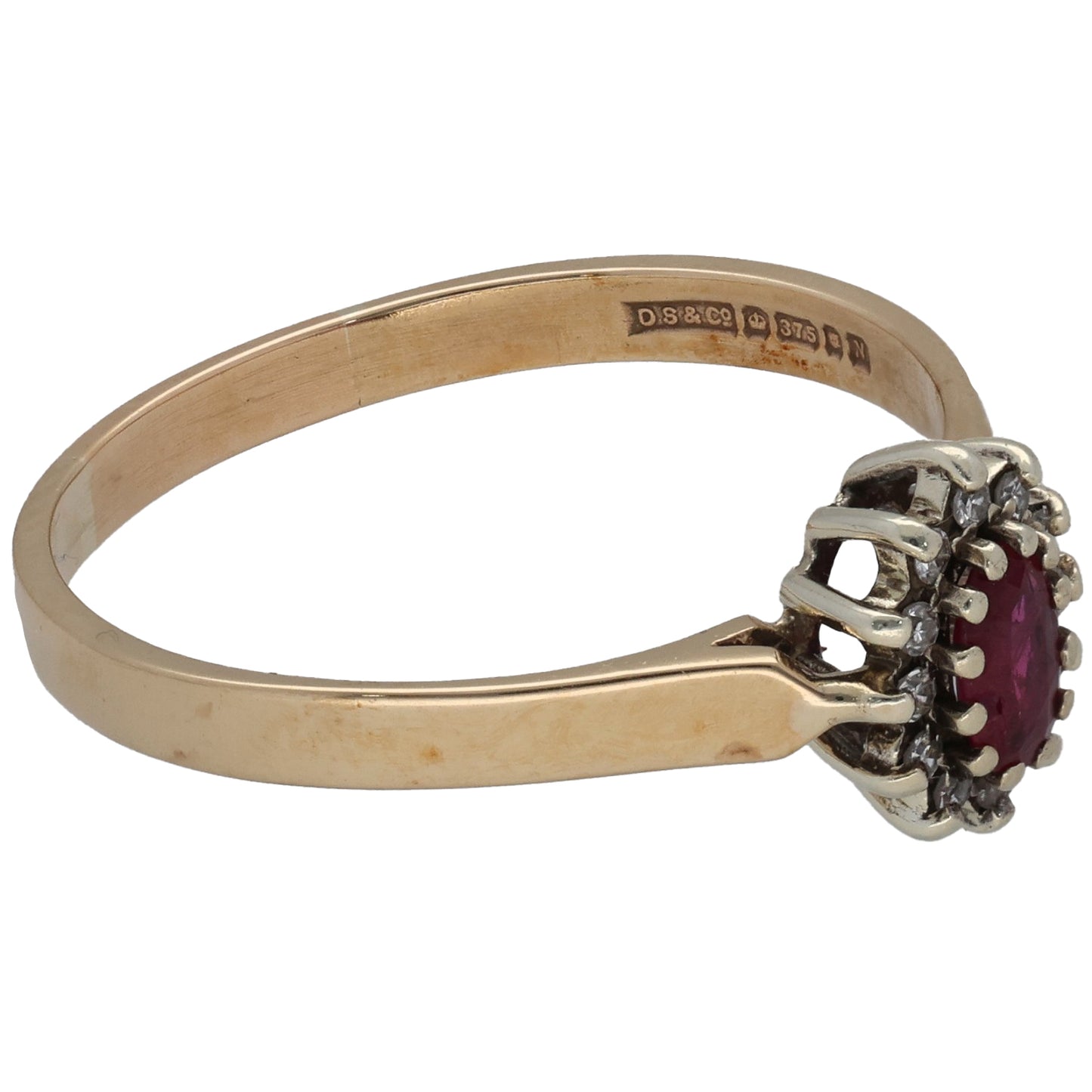 9ct Gold Ruby & 0.06ct Diamond Cluster Ring Size Q