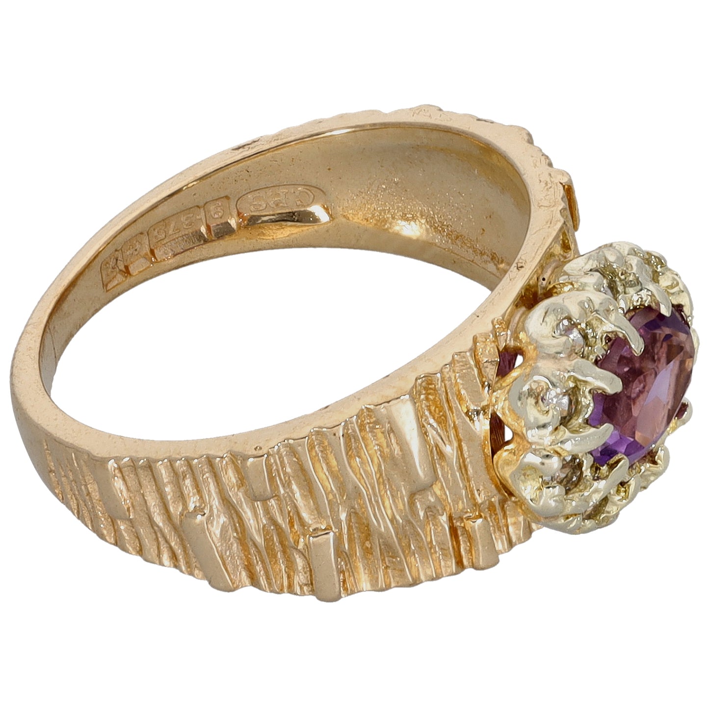 9ct Gold Amethyst & Quartz Dress/Cocktail Ring Size N