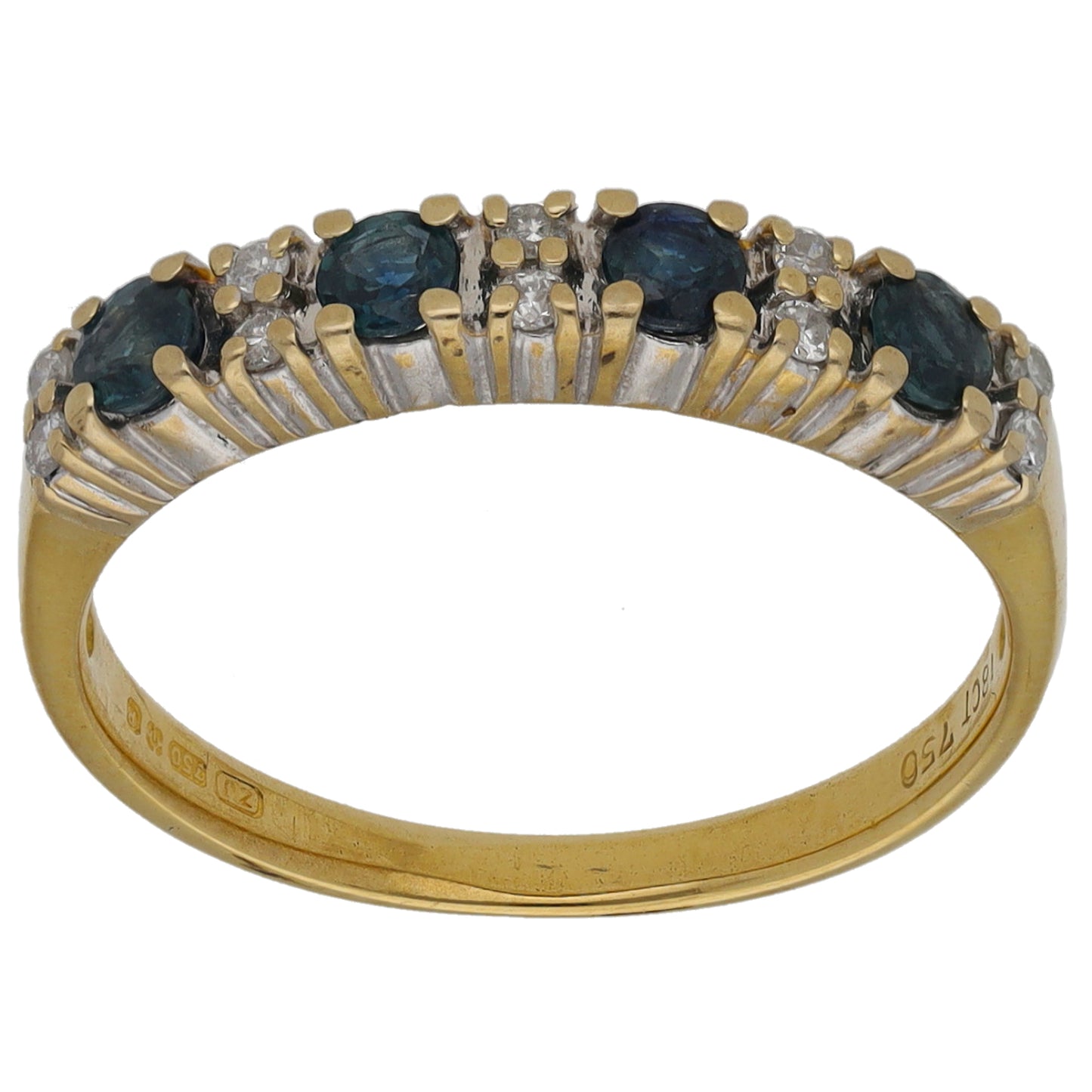 18ct Gold 0.10ct Diamond & Sapphire Half Eternity Ring Size M