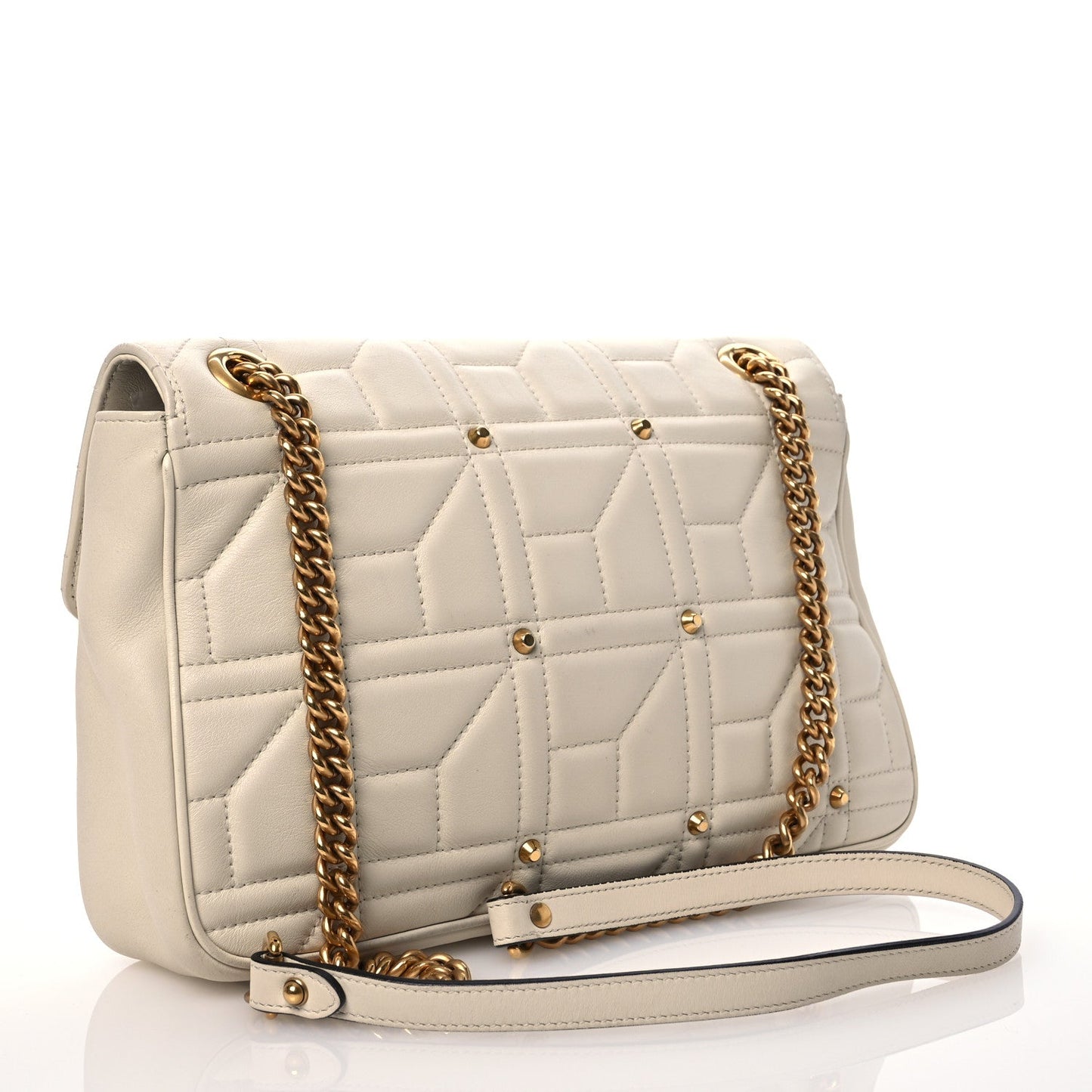 Gucci Studded GG Marmont Calfskin Matelasse Leather Bag - White
