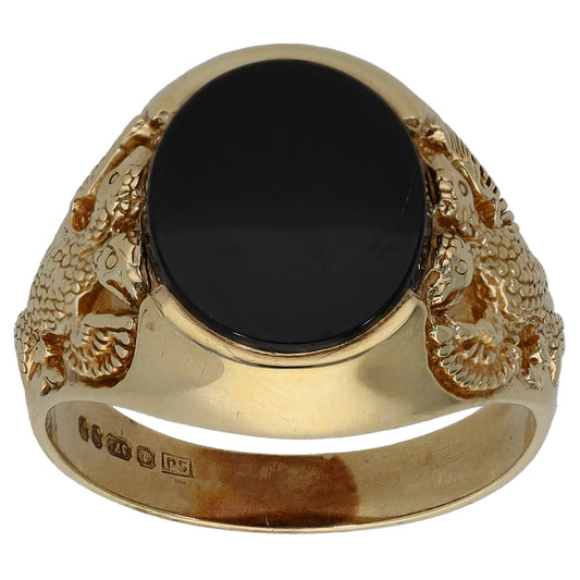 9ct Gold Onyx Single Stone Ring Size V