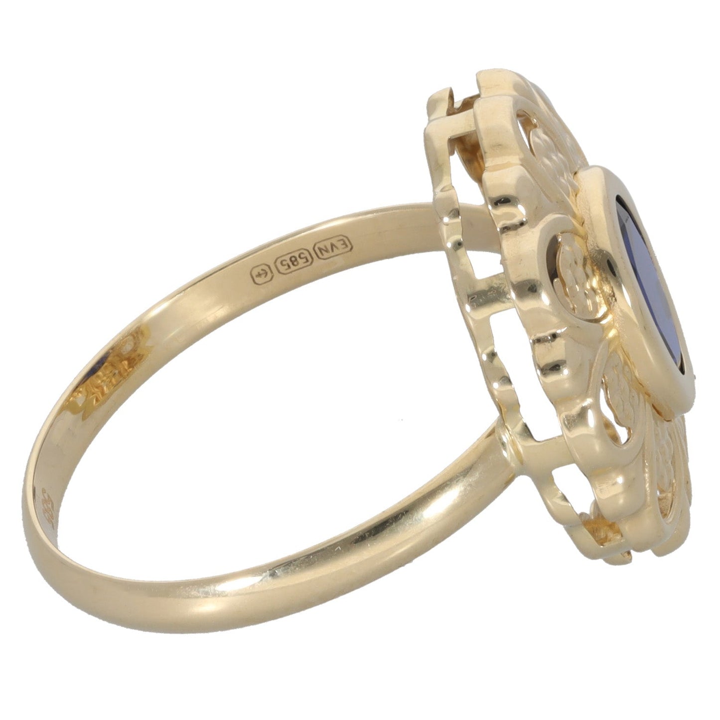 New 14ct Gold Blue Stone Floral Ring