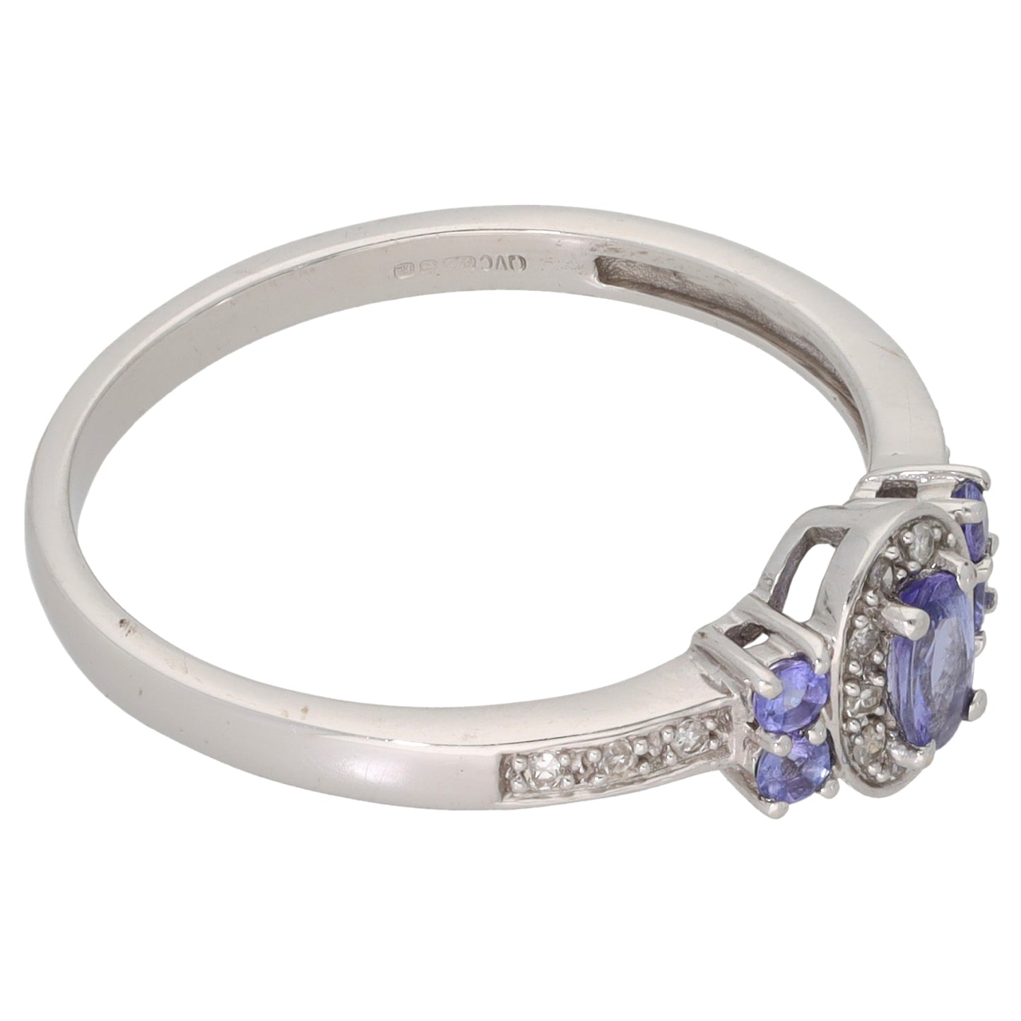9ct White Gold 0.08ct Diamond & Tanzanite Dress/Cocktail Ring Size U