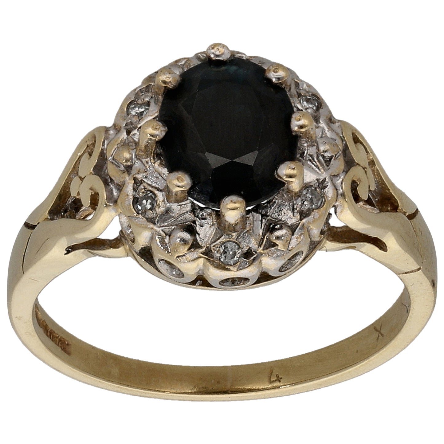 9ct Gold 0.03ct Diamond & Sapphire Dress/Cocktail Ring Size M