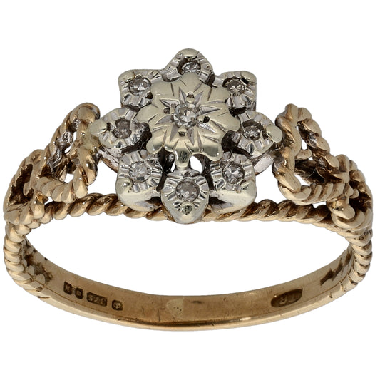 9ct Gold 0.045ct Diamond Cluster Ring Size L