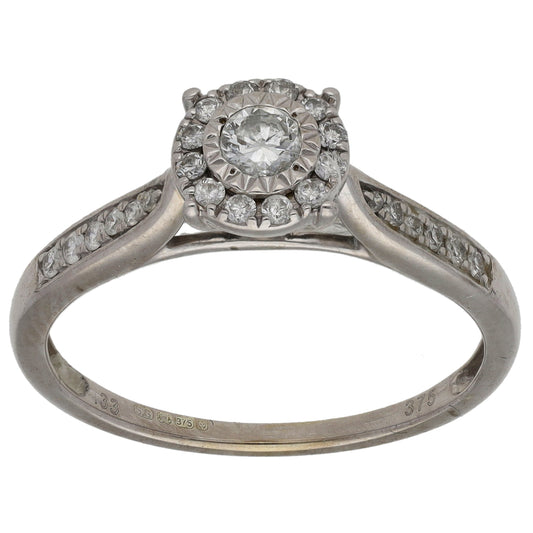 9ct White Gold 0.33ct Diamond Halo Ring Size P
