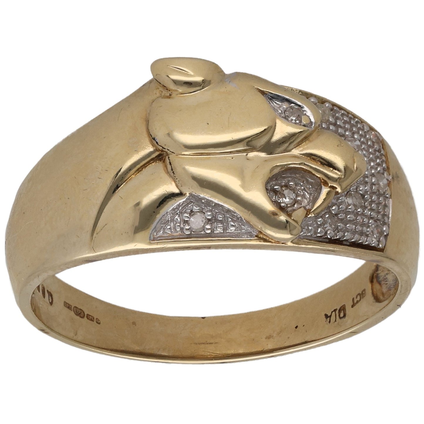 9ct Gold 0.10ct Diamond Panther Ring Size T