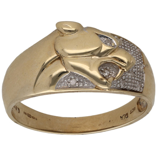 9ct Gold 0.10ct Diamond Panther Ring Size T