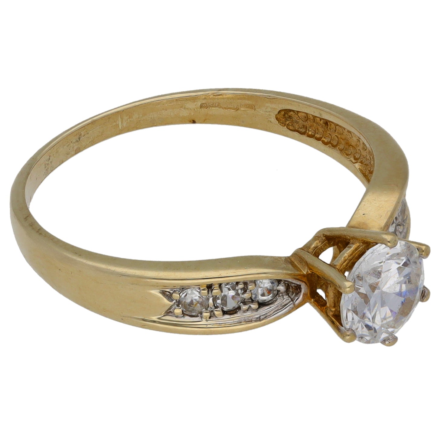 9ct Gold Cubic Zirconia Single Stone Ring with Accent Stones Size Q