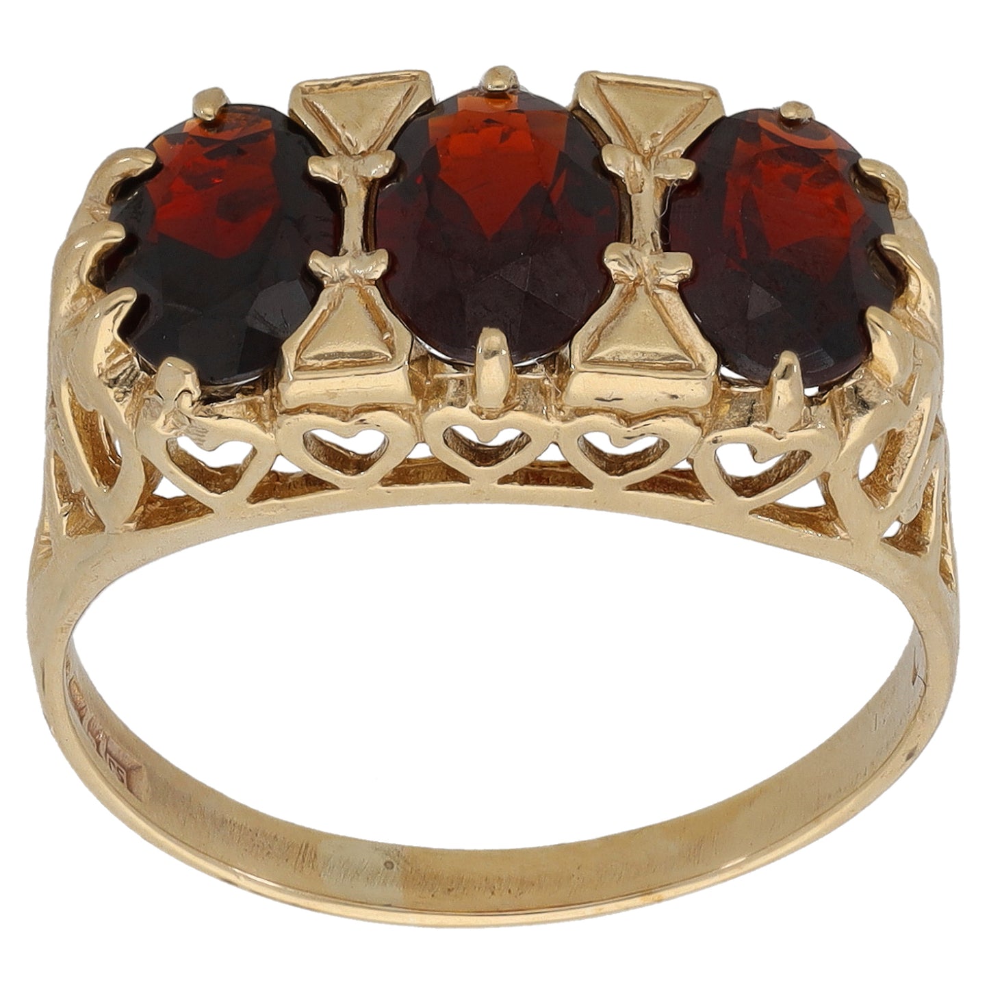 9ct Gold Garnet Trilogy Ring Size O