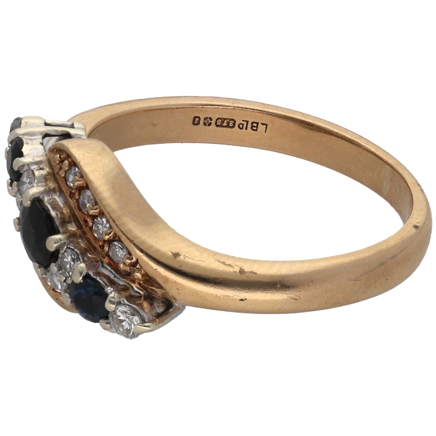 9ct Gold Sapphire & 0.20ct Diamond Dress/Cocktail Ring Size M