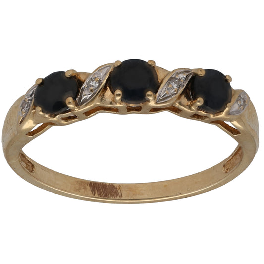 9ct Gold Sapphire & 0.02ct Diamond Dress/Cocktail Ring Size P