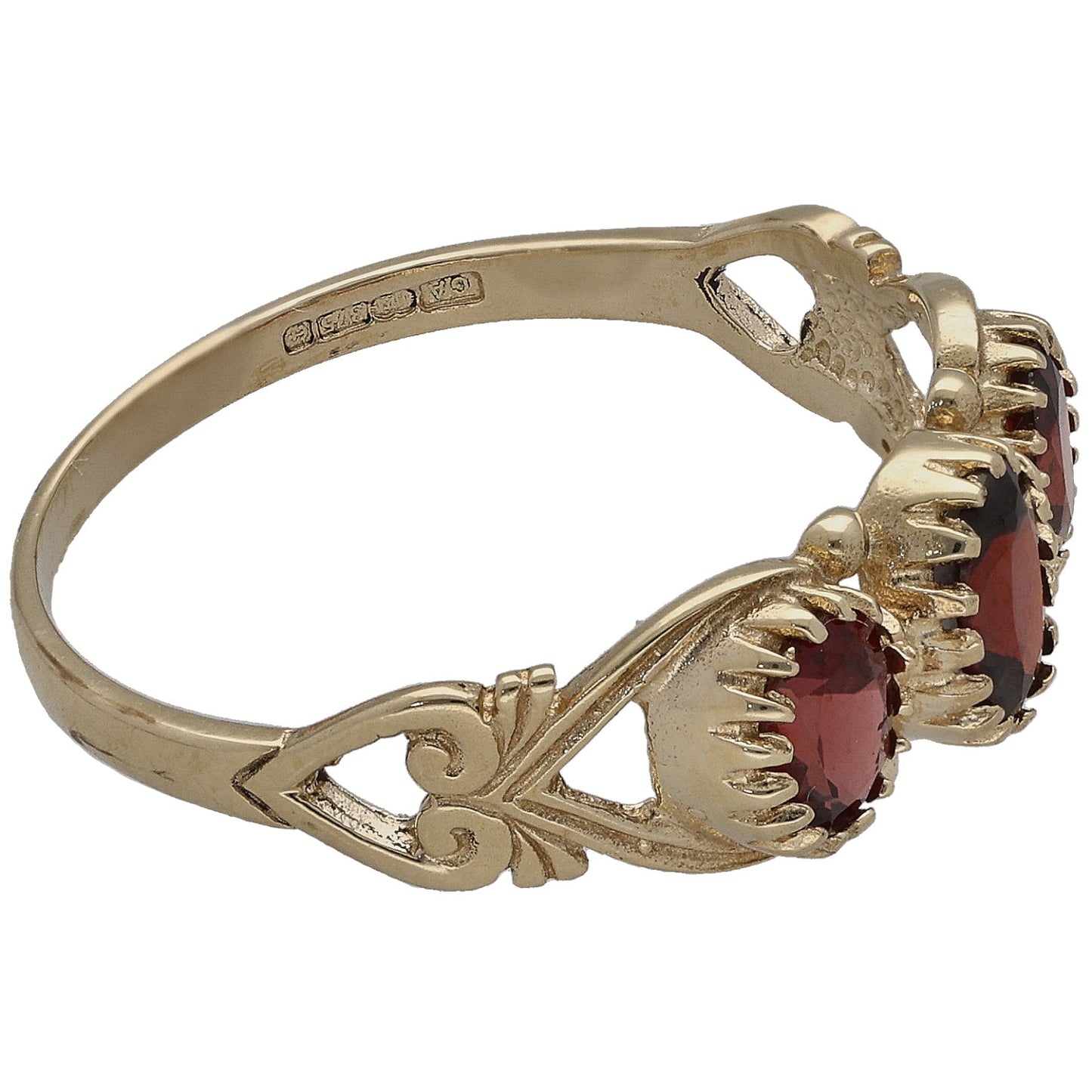 9ct Gold Garnet Three Stone Ring Size R