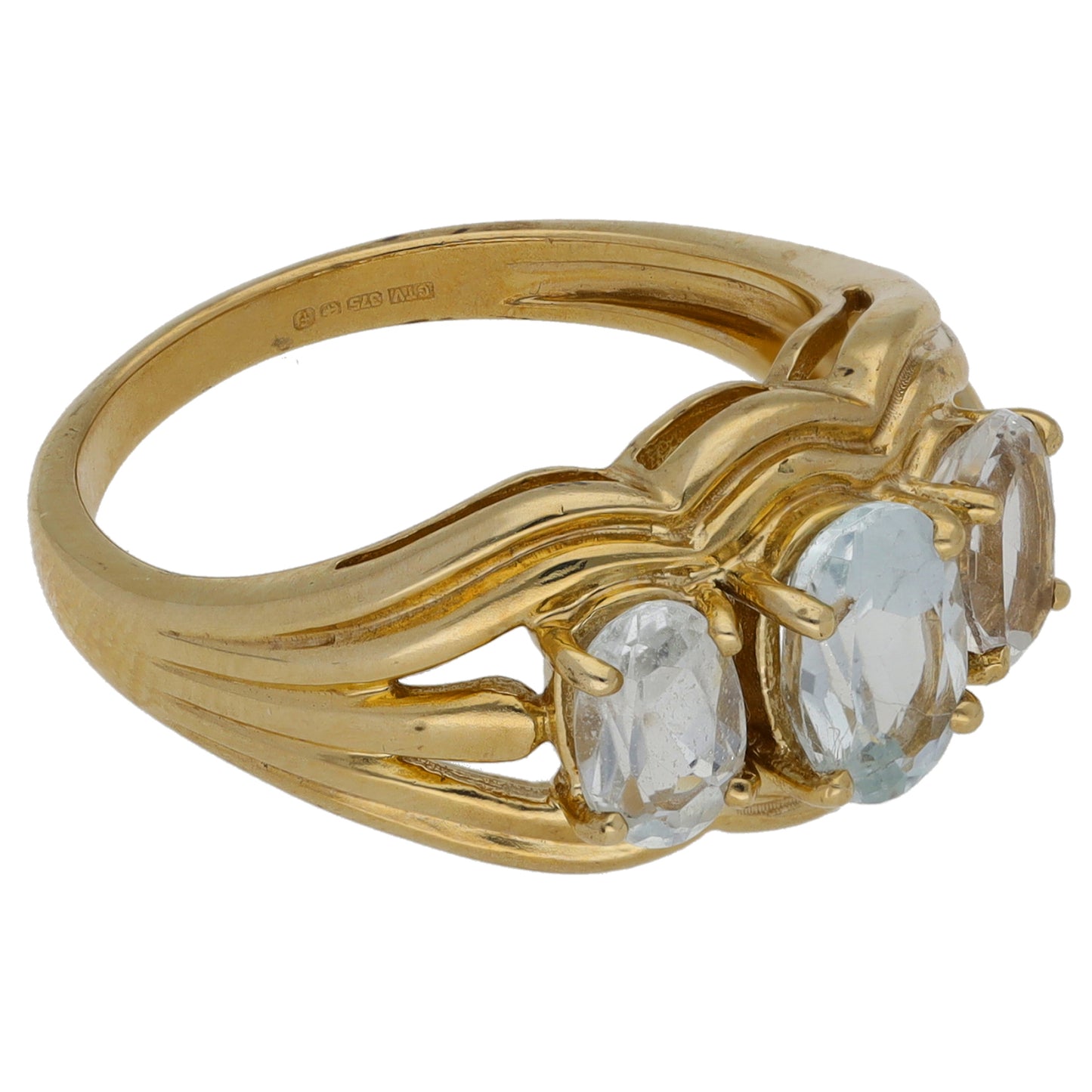 9ct Gold Topaz Trilogy Ring Size N