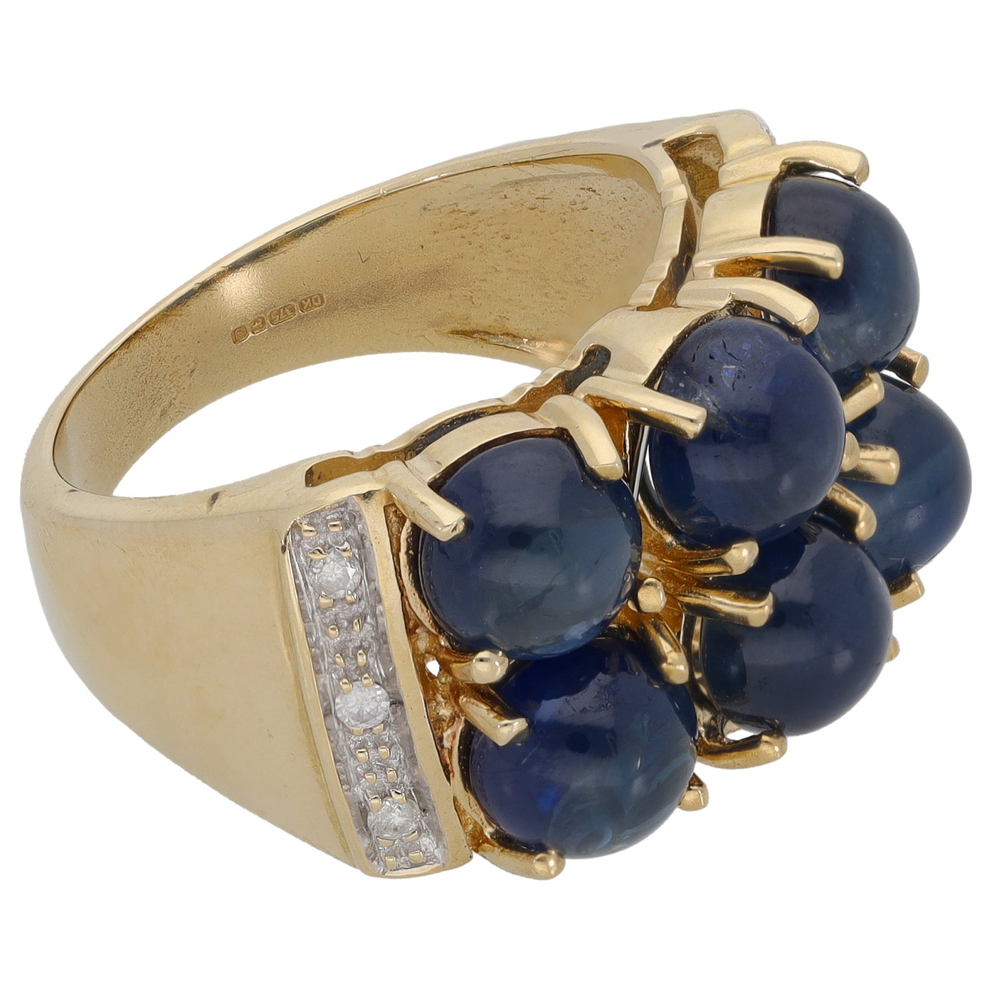 9ct Gold Star Sapphire & 0.06ct Diamond Dress/Cocktail Ring Size N