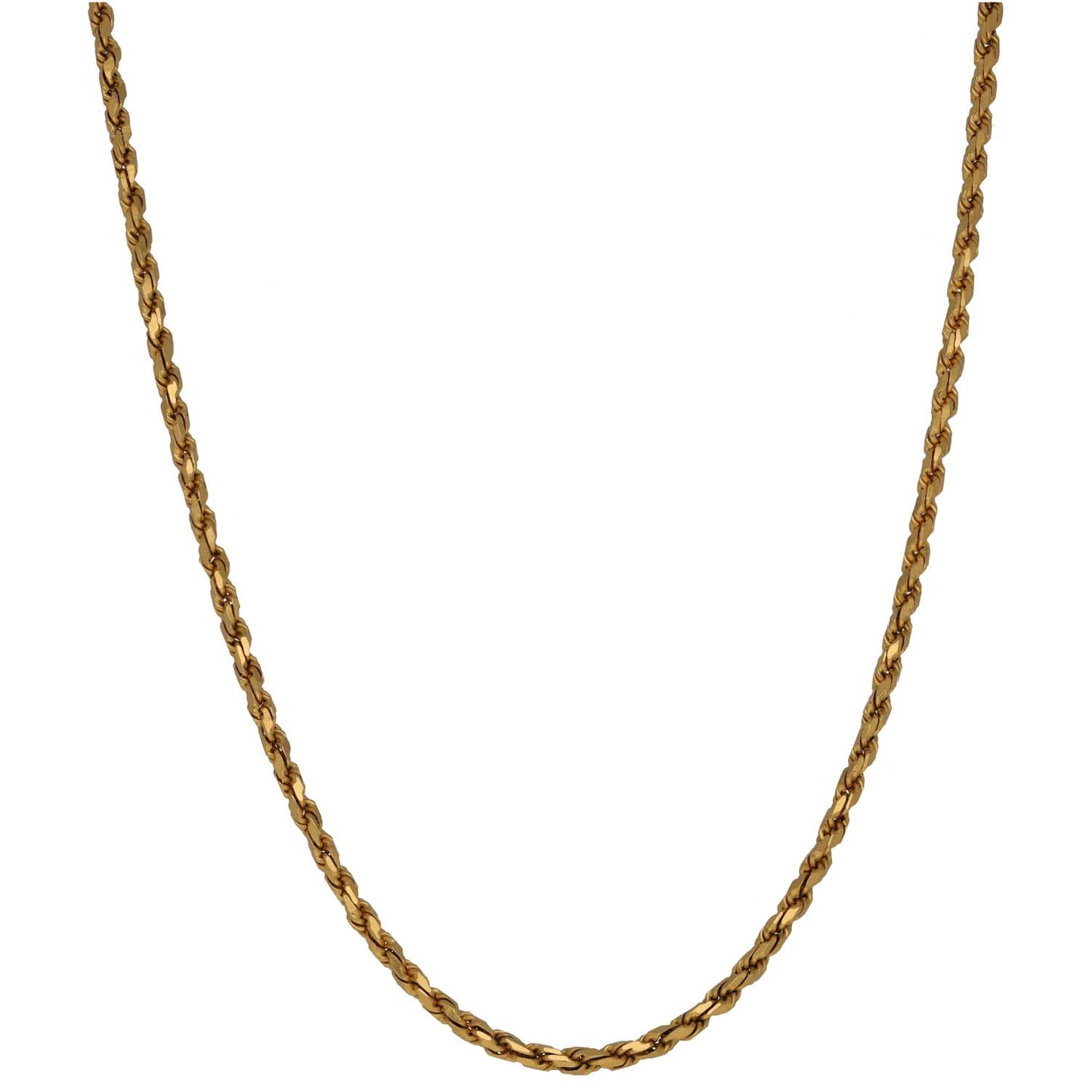 Gold rope chain necklace, 24-inch length, twisted rope links