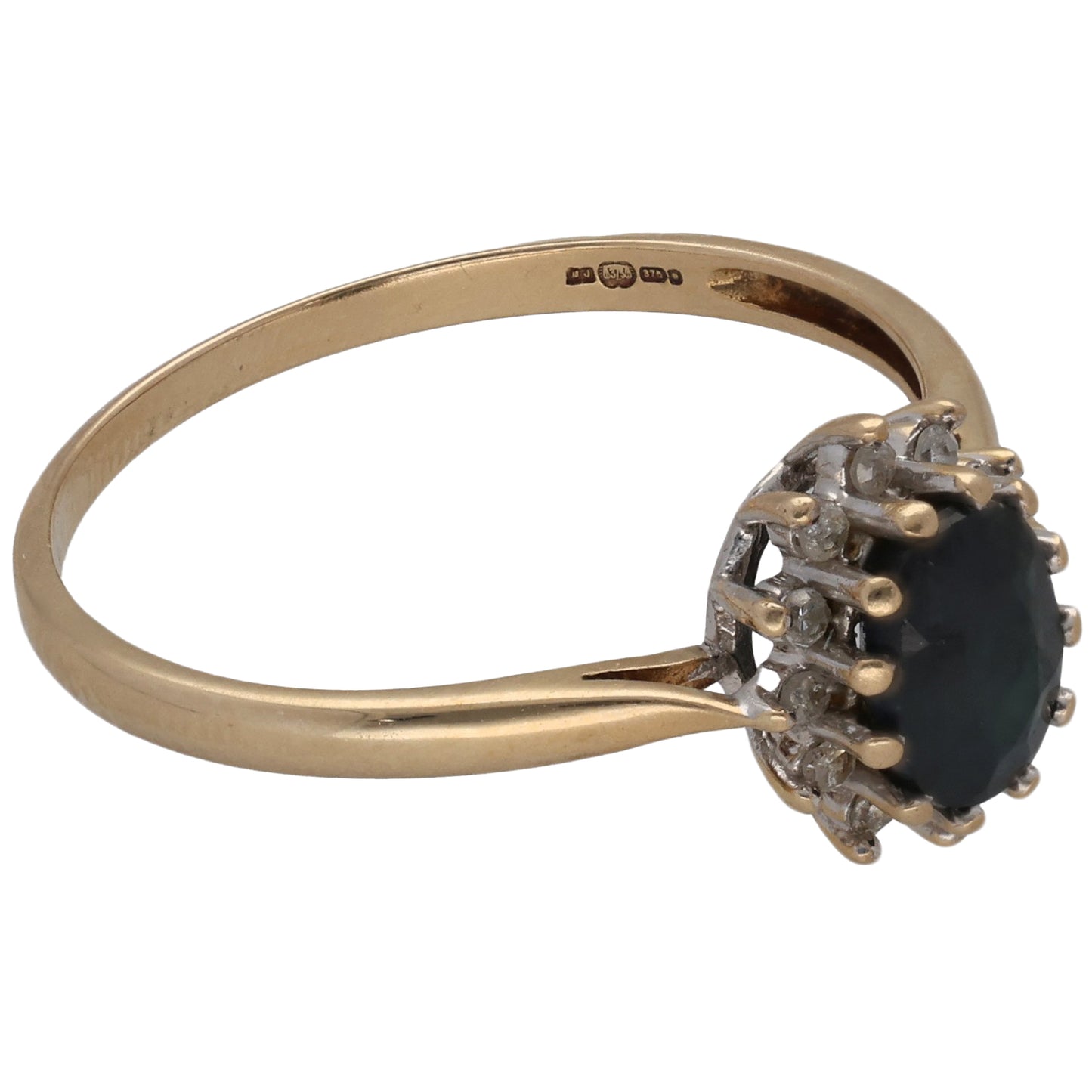 9ct Gold Sapphire & 0.06ct Diamond Dress/Cocktail Ring Size R
