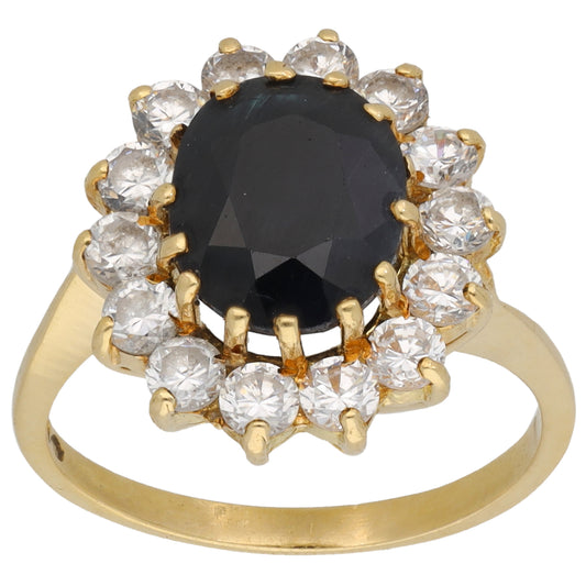 18ct Gold Sapphire & Cubic Zirconia Dress/Cocktail Ring Size N