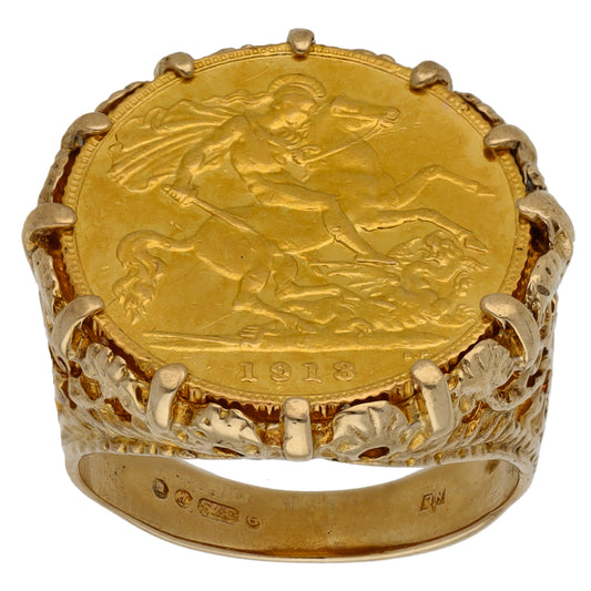 9ct Gold Half Sovereign Coin Ring Size N