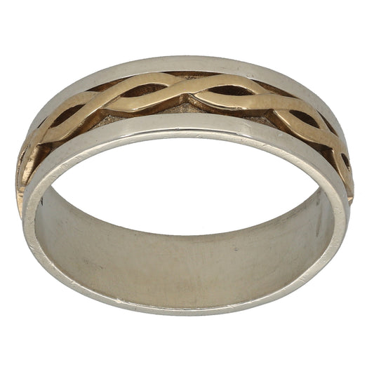 9ct Bicolour Gold Patterned Wedding Ring Size U
