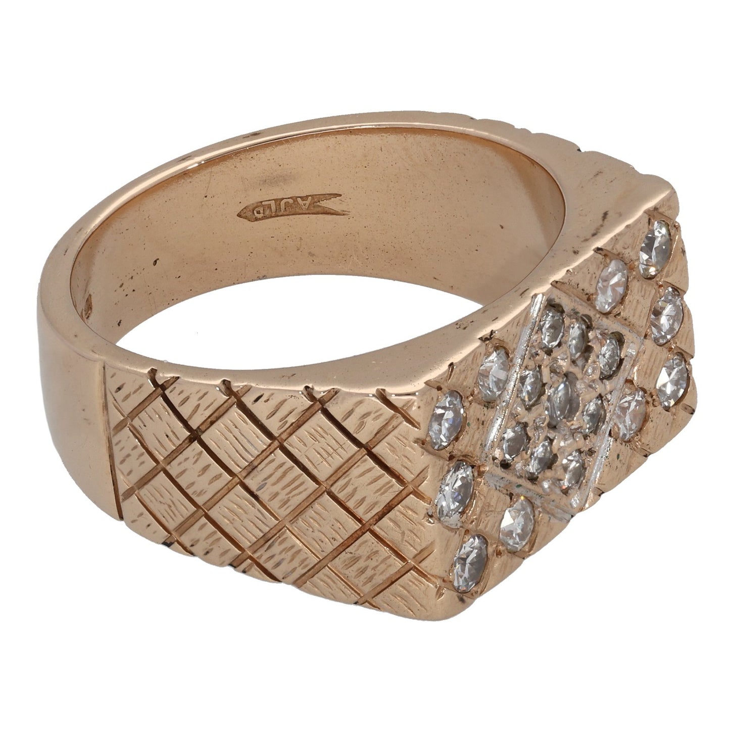 14ct Gold 0.58ct Diamond Patterned Signet Ring Size W