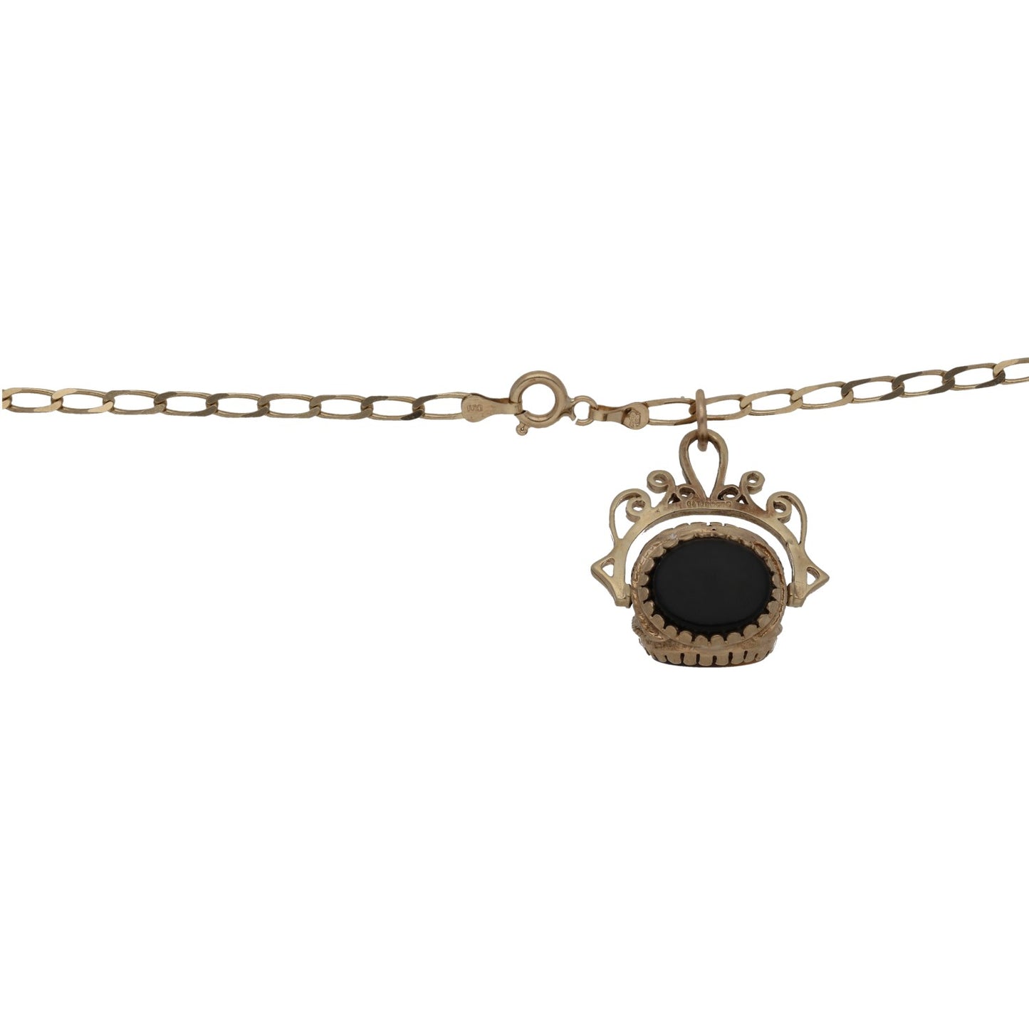 9ct Gold Tiger's Eye & Carnelian & Onyx Fob Pendant With Chain