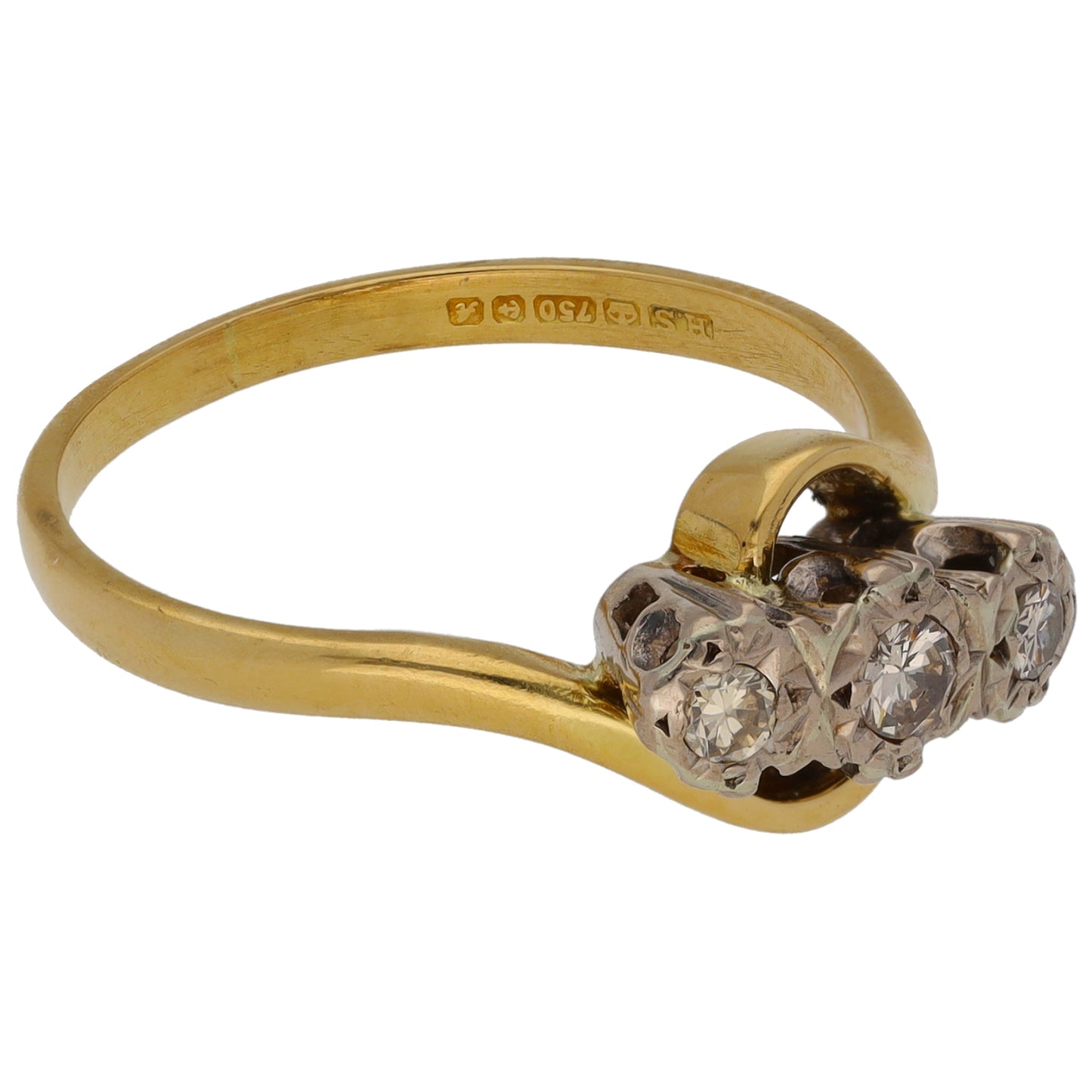 18ct Gold 0.20ct Diamond Trilogy Ring Size O