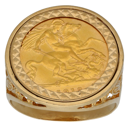 9ct Gold Half Sovereign Coin Ring Size V