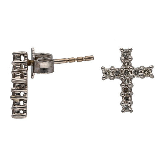 18ct White Gold 0.22ct Diamond Cross Earrings