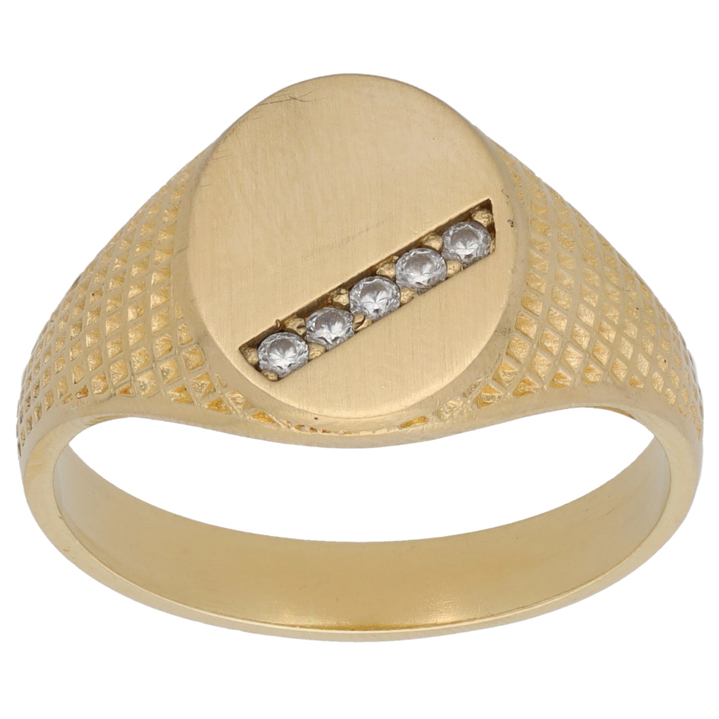 14ct Gold Cubic Zirconia Patterned Signet Ring Size X