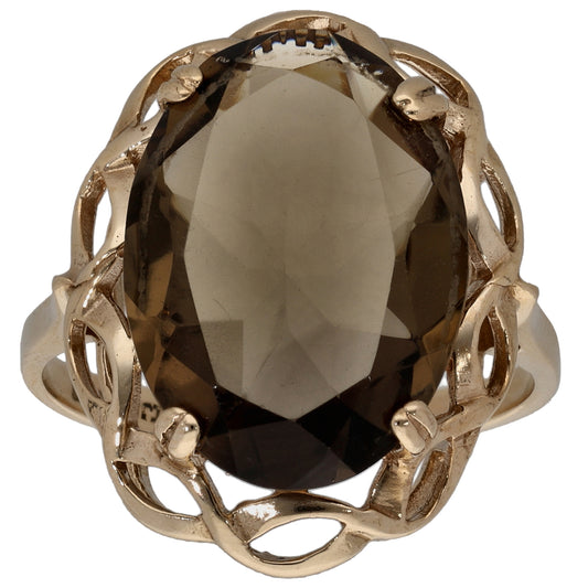 9ct Gold Smoky Quartz Single Stone Ring Size R