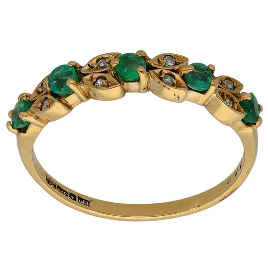 9ct Gold Emerald & 0.04ct Diamond Half Eternity Ring Size P