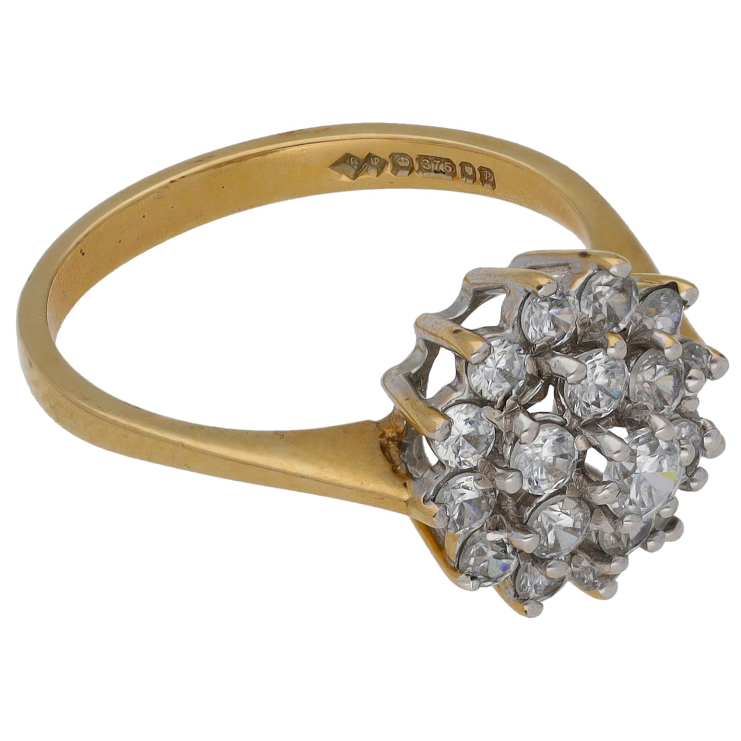 9ct Gold Cubic Zirconia Cluster Ring Size M