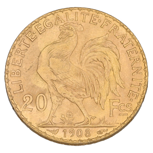 22ct Gold French 20 Francs Coin 1908