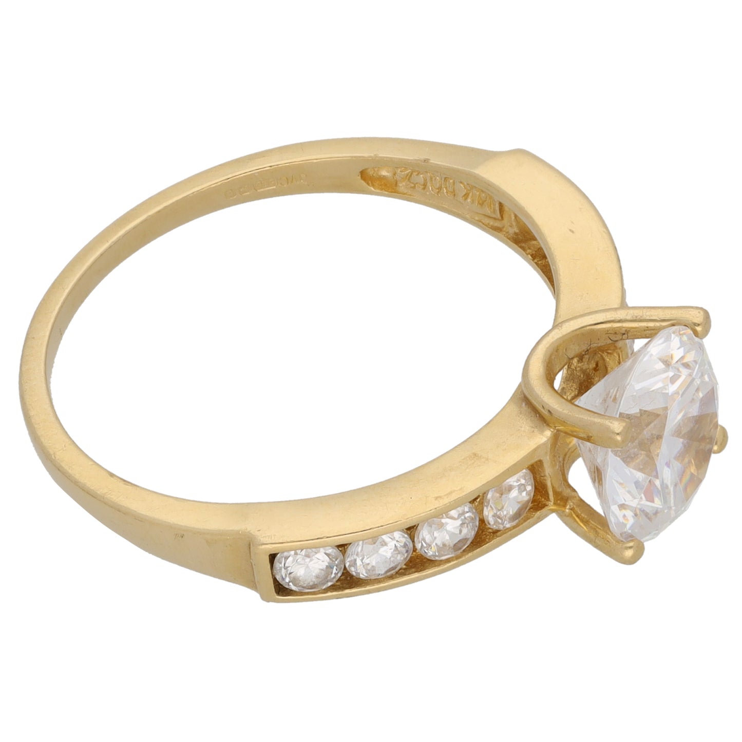 14ct Gold Cubic Zirconia Single Stone Ring with Accent Stones Size R