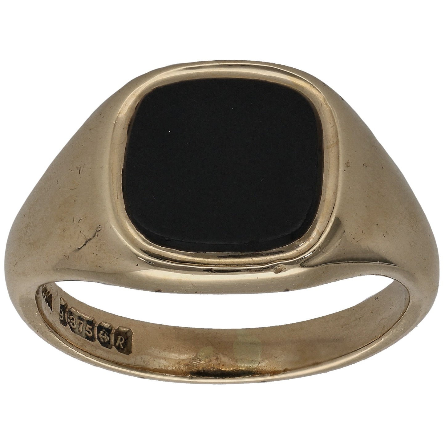 9ct Gold Onyx Plain Single Stone Signet Ring Size U