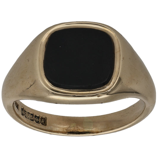 9ct Gold Onyx Plain Single Stone Signet Ring Size U